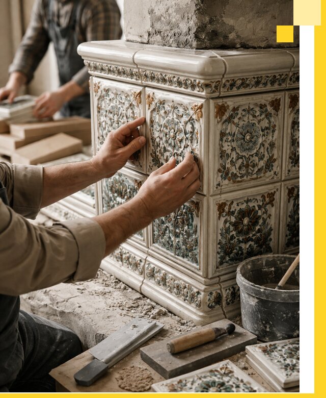 Изразцовые камины под ключ в Курчатове: проект и монтаж