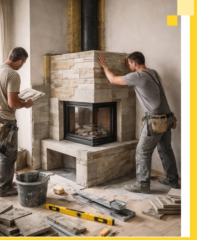 Угловые камины под ключ проект, монтаж и отделка в Курчатове