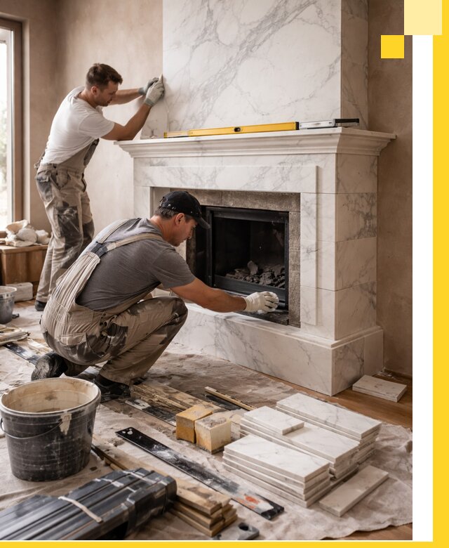 Отделка каминов в Курчатове качественные облицовочные работы