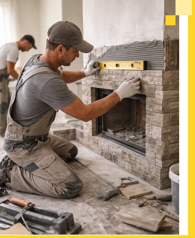 Облицовка каминов в Курчатове, монтаж и отделка натуральным камнем