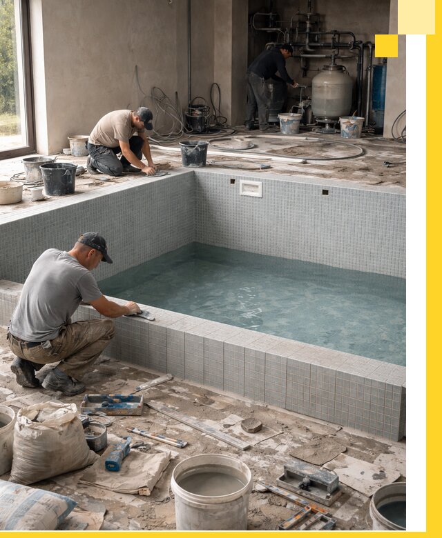 Строительство и монтаж бассейнов в помещении в Курчатове