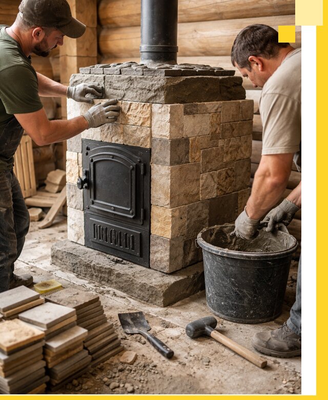 Облицовка банной печи под ключ в Курчатове: камень и плитка