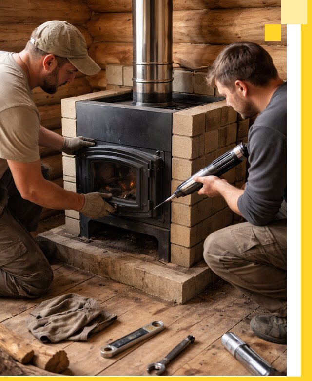 Монтаж и установка печи в бане под ключ с гарантией в Курчатове