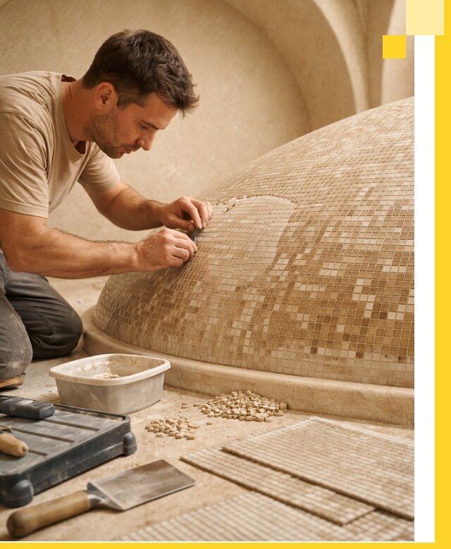 Профессиональная укладка мозаики для хамама под ключ в Курчатове